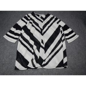 Catherines Cardigan Sweater Plus Size 1X 18/20W Black White Striped Geo‎ Knit